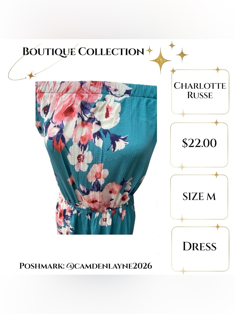 Charlotte Russe Teal Floral Off the Shoulder Maxi Dress - Picture 5 of 7